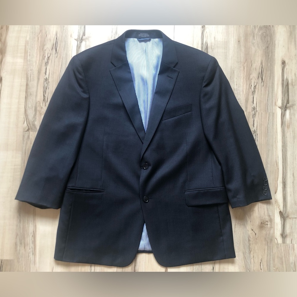 Tommy Hilfiger Men's Classic 100% Wool Navy Stripped Blazer